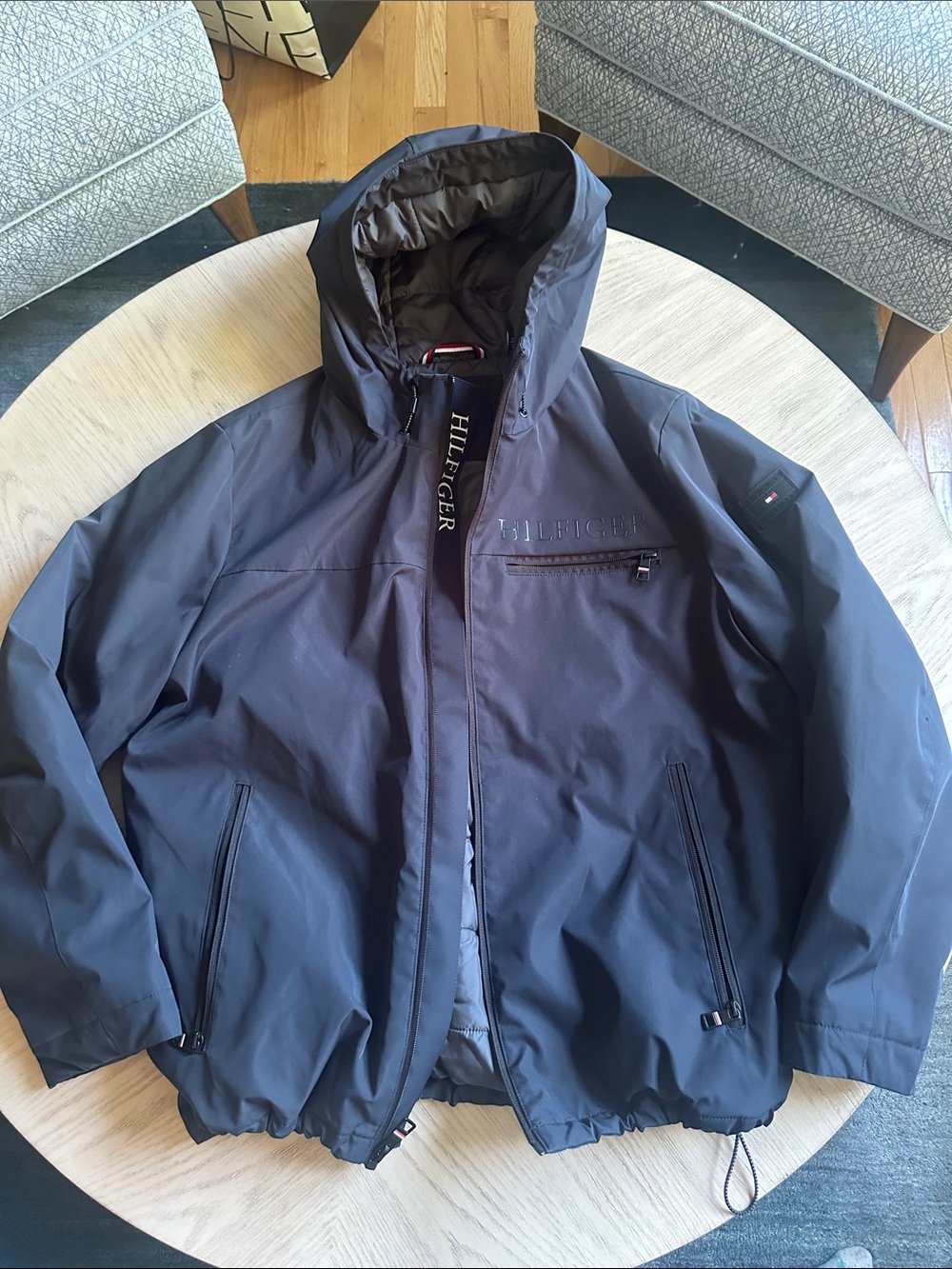 Tommy Hilfiger Men's Dark Blue Hooded Raincoat
